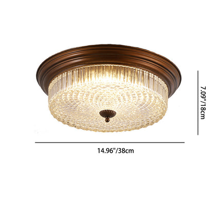 Contemporary Retro Metal Glass Round Ripple LED Flush Mount Ceiling Light For Living Room