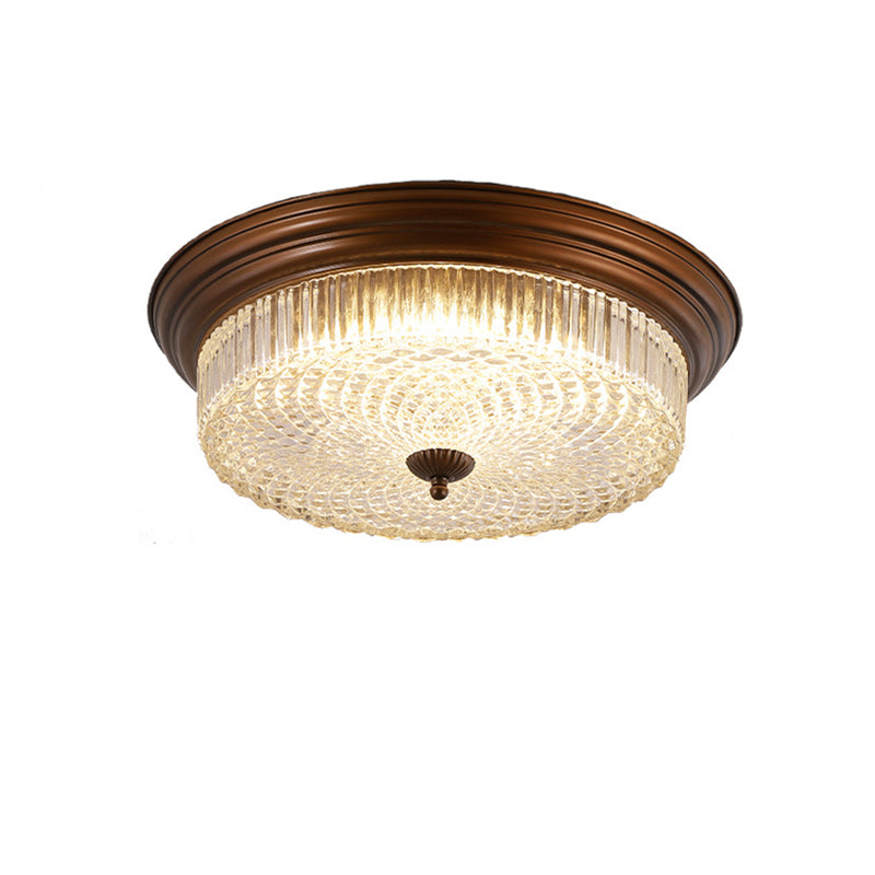 Contemporary Retro Metal Glass Round Ripple LED Flush Mount Ceiling Light For Living Room