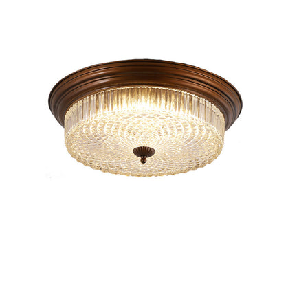 Contemporary Retro Metal Glass Round Ripple LED Flush Mount Ceiling Light For Living Room