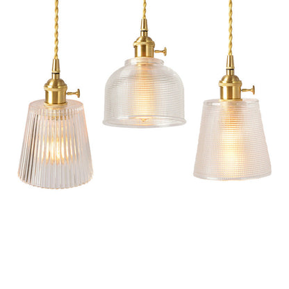 Japanese Vintage Brass Glass 1-Light Pendant Light