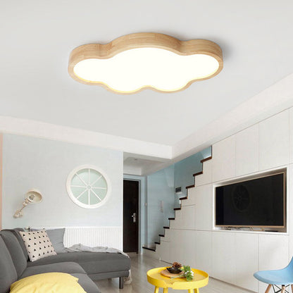 Scandinavian Modern Minimalist Clouds Stars Rubber Wood Acrylic LED Flush Mount Ceiling Light