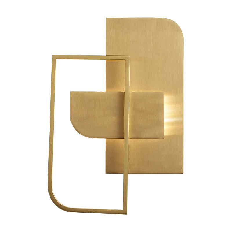 Modern Mid-century All Copper Rectangular Geometric LED Wall Sconce Lamp For Bedside