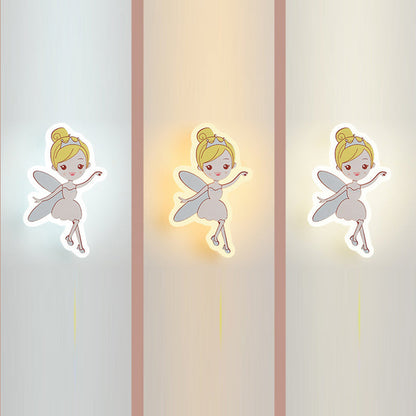 Contemporary Creative Acrylic Cartoon Fairy Astronaut Iron LED Kids Wall Sconce Lamp For Bedroom
