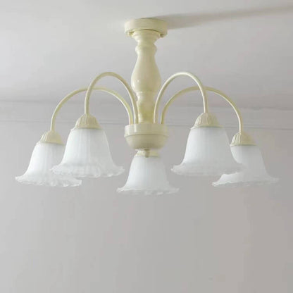 French Cream Glass Flower Shade 3/5/6/8 Light Semi- Flush Mount Ceiling Light