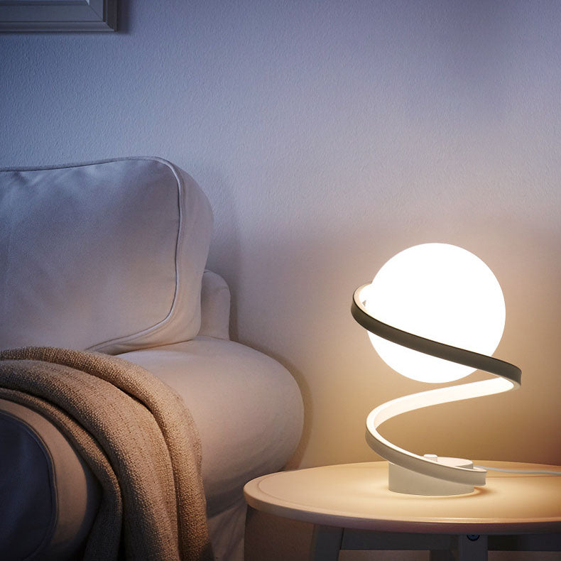 Modern Minimalist Curved Shape Ball Iron Acrylic LED Table Lamp