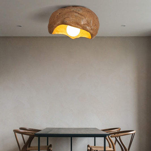 Japanese Creative Resin Rock Texture 1-Light Flush Mount Ceiling Light