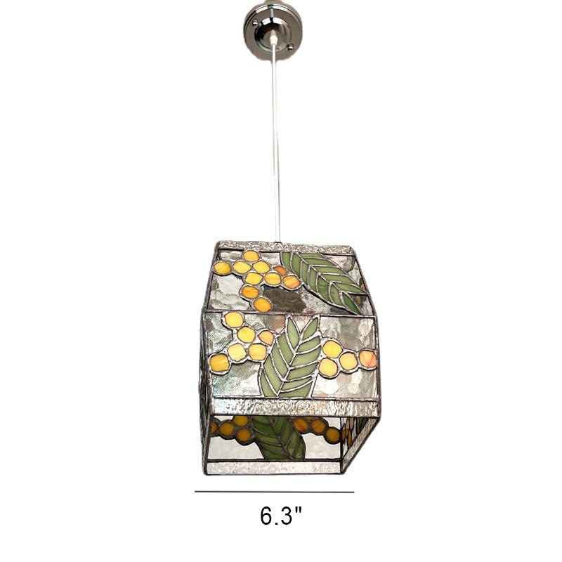 Japanese Vintage Rectangular Glass Iron 1-Light Pendant Light