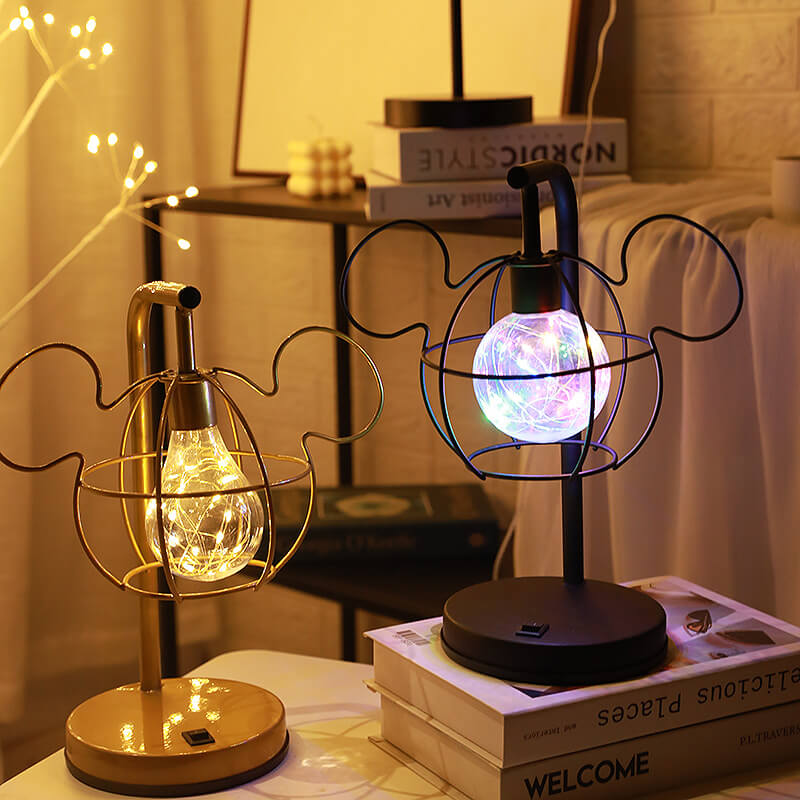 Creative Mouse Metal Cage LED Decorative Battery Table Lamp