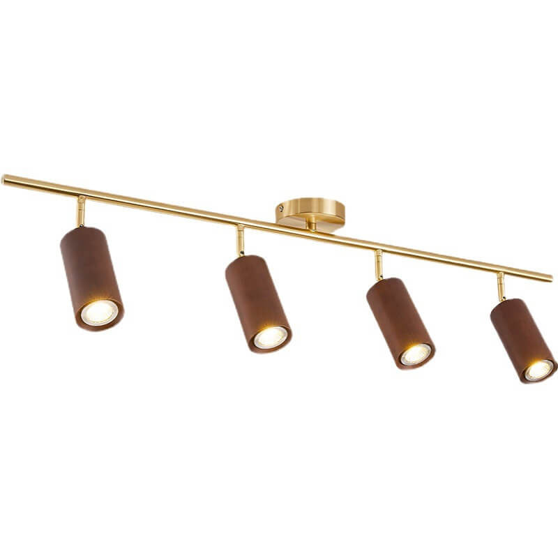 Nordic Minimalist Walnut Wood Spotlight Linear Track 1/2/3/4 Light LED Semi-Flush Mount Ceiling Light