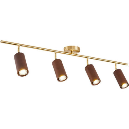 Nordic Minimalist Walnut Wood Spotlight Linear Track 1/2/3/4 Light LED Semi-Flush Mount Ceiling Light