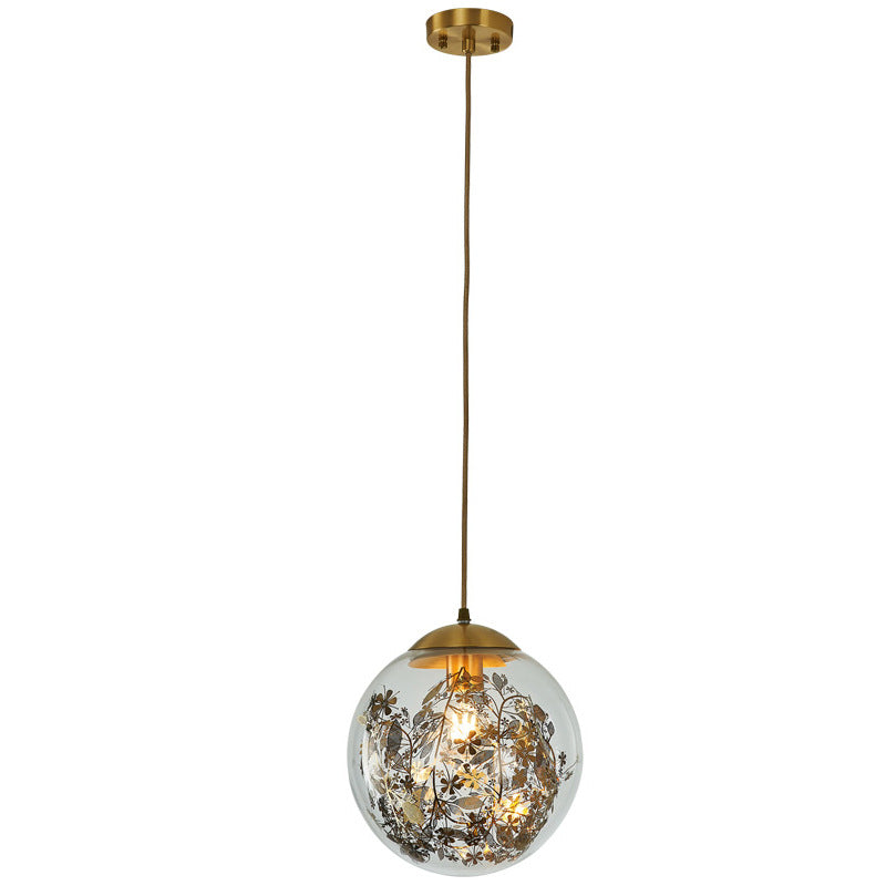 Contemporary Simplicity Glass Ball Shade Brass 1-Light Pendant Light For Living Room