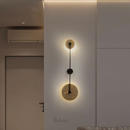 Modern Minimalist Geometric Circle Travertine Iron 2-Light Wall Sconce Lamp For Bedroom