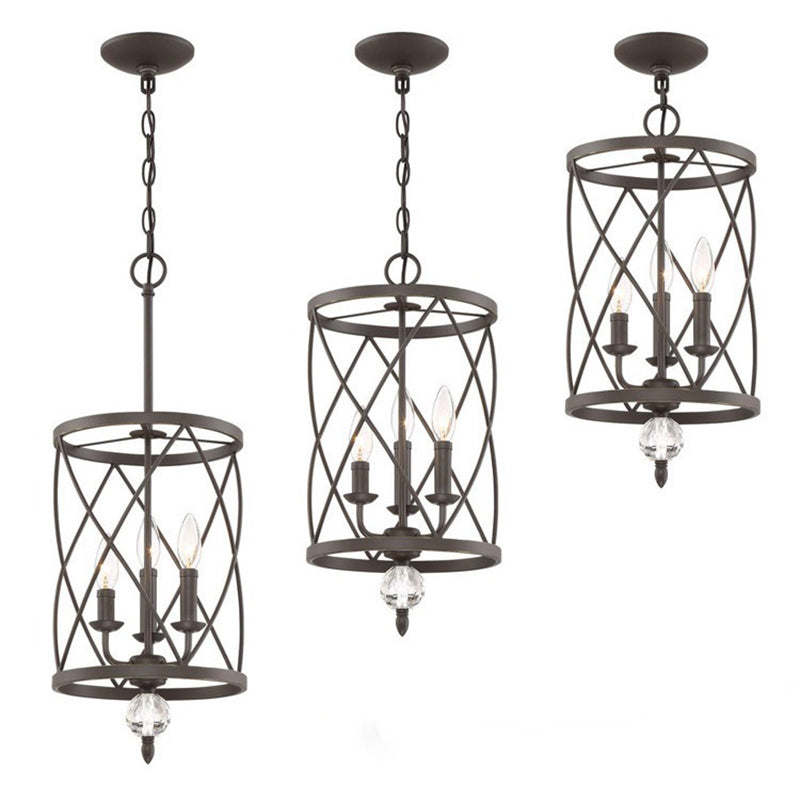 Retro Wrought Iron 3-Light Openwork Column Chandeliers