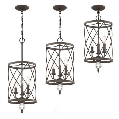 Retro Wrought Iron 3-Light Openwork Column Chandeliers
