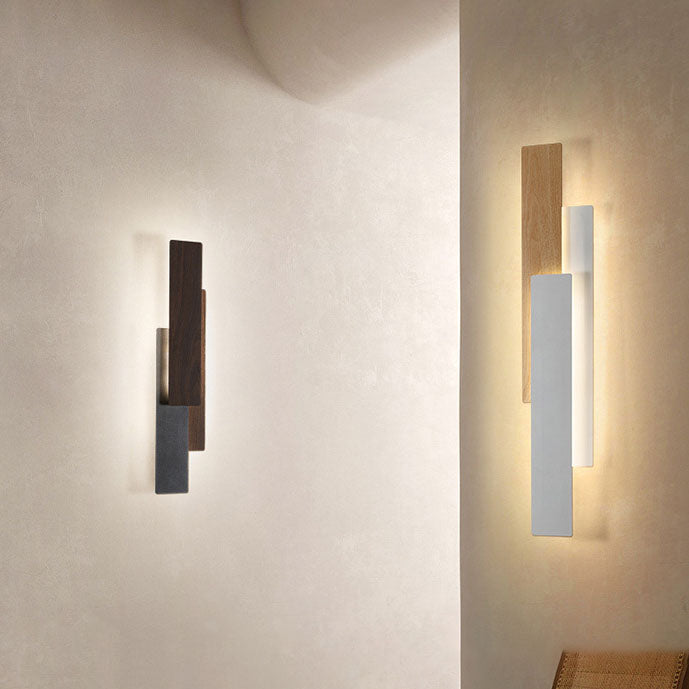 مصباح حائط LED بتصميم هندسي مستطيل الشكل وعصري وبسيط من الخشب 