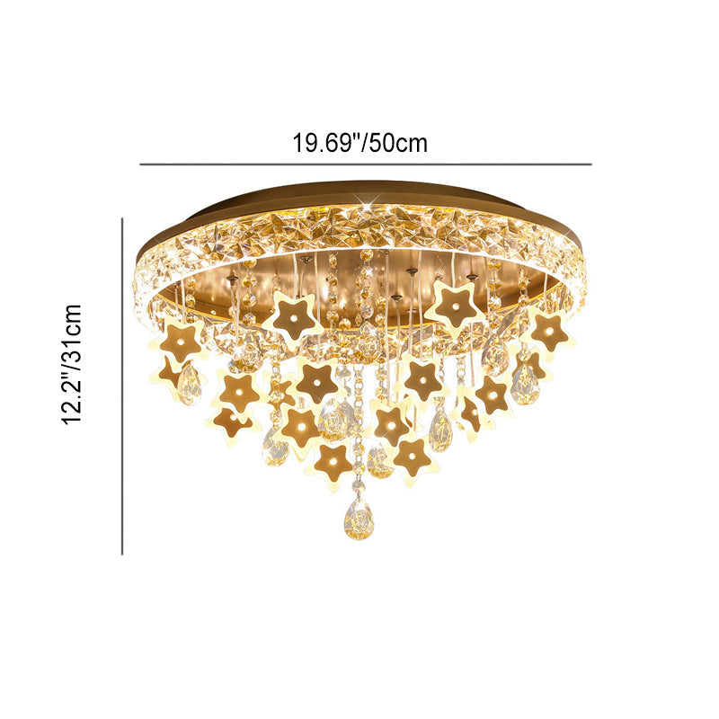 Contemporary Nordic Kids Iron Acrylic Crystal Round Star Pendant LED Flush Mount Ceiling Light For Bedroom