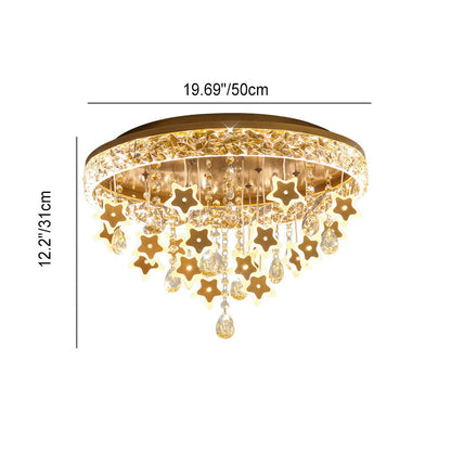 Contemporary Nordic Kids Iron Acrylic Crystal Round Star Pendant LED Flush Mount Ceiling Light For Bedroom