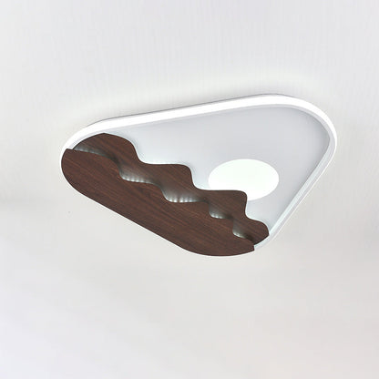 Modern Minimalist Landscape Triangle Wood Acrylic LED Flush Mount Lighting