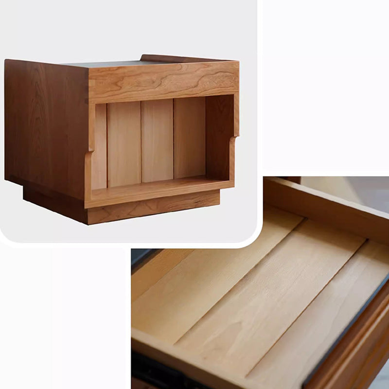 Traditional Vintage Rectangular Rock Slab Wood Base Nightstand 2-Drawer For Bedroom