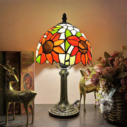 Traditional Tiffany Alloy Glass Dome Flower 1-Light Table Lamp For Bedside