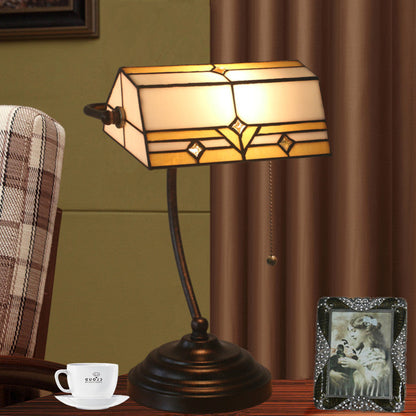 Vintage Tiffany Plaid Trapezoidal Stained Glass 1-Light Table Lamp