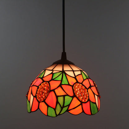 European Tiffany Sunflower Dome Stained Glass 1-Light Pendant Light