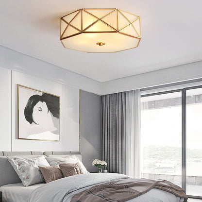 Contemporary Retro Brass Glass Octagon Geometric Line 3/4/6 Light Flush Mount Ceiling Light For Living Room