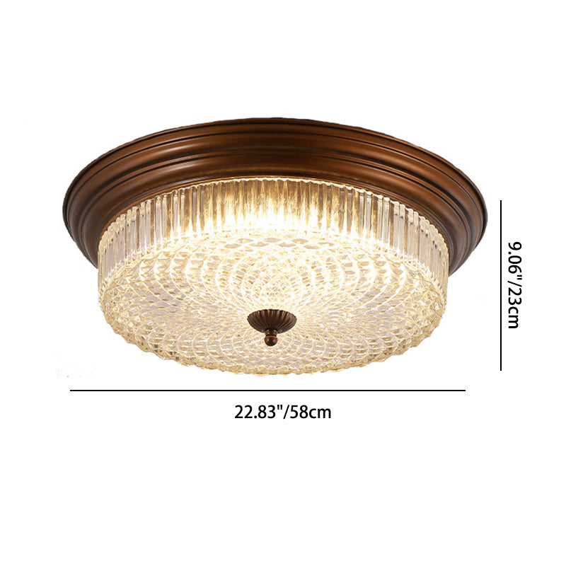 Contemporary Retro Metal Glass Round Ripple LED Flush Mount Ceiling Light For Living Room