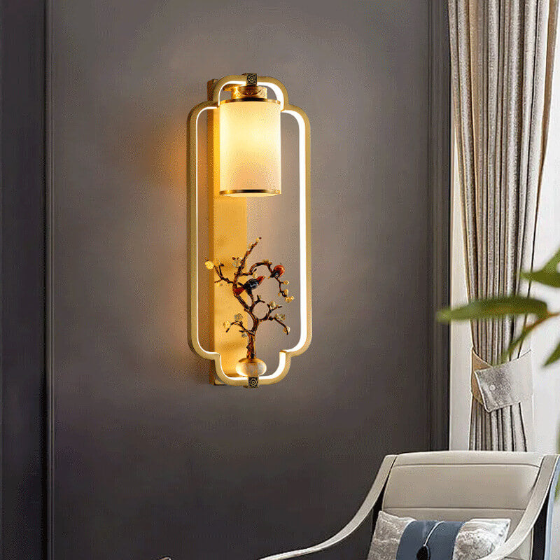 مصباح حائط LED بتصميم عقدة حلقية من النحاس الصيني الحديث 