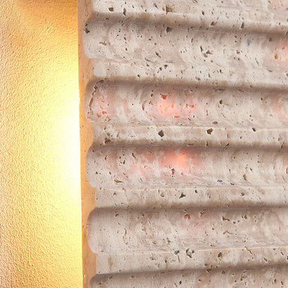 Contemporary Retro Grille Beige Travertine Rectangle 1-Light Wall Sconce Lamp For Bedroom