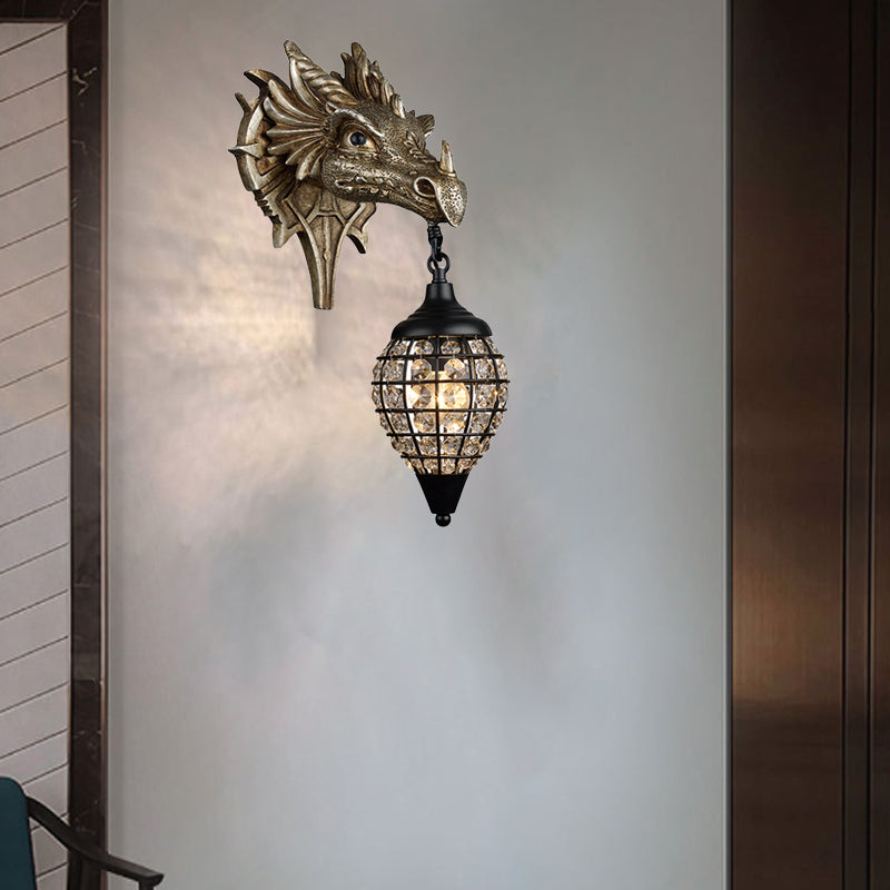 Traditional European Dragon Crystal Iron Resin 1-Light Wall Sconce Lamp For Living Room