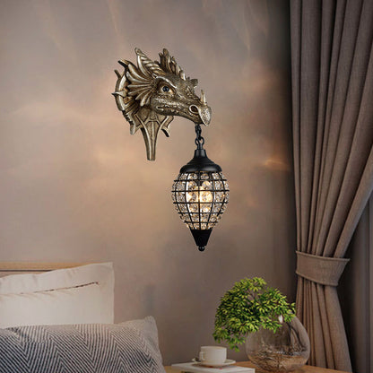 Traditional European Dragon Crystal Iron Resin 1-Light Wall Sconce Lamp For Living Room