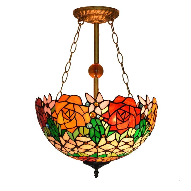 Tiffany Creative Stained Glass Rose 3-Light Pendant Light