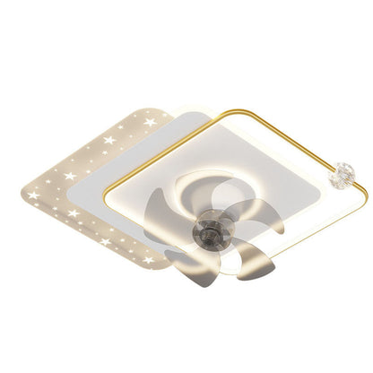 Contemporary Creative Iron Acrylic Round Square LED Semi-Flush Mount Ceiling Fan Light For Bedroom