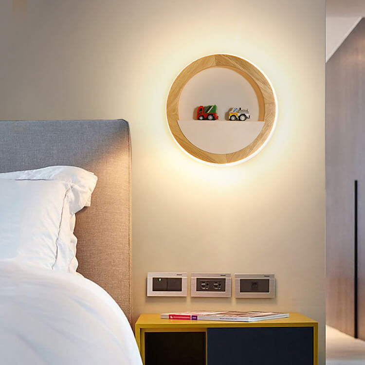 مصباح حائط LED بتصميم مربع دائري ياباني عصري مصنوع من خشب المطاط 