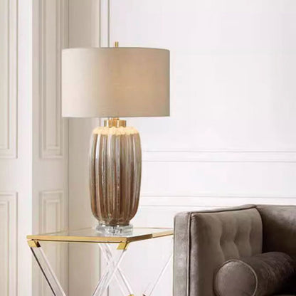 Traditional Vintage Column Ceramic Fabric 1-Light Table Lamp For Living Room