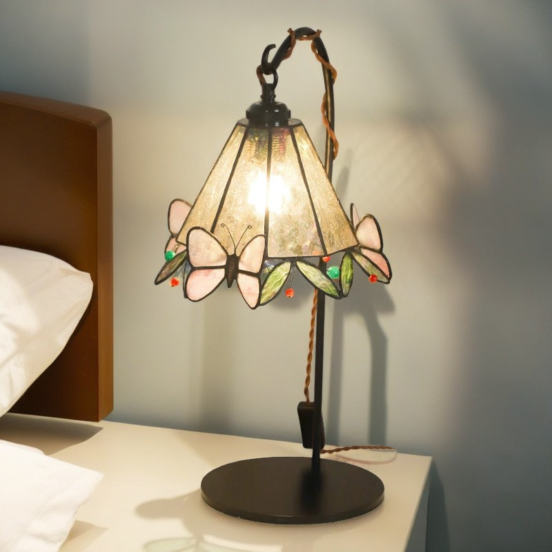 Traditional Vintage Butterfly Prismatic Metal Glass 1-Light Table Lamp For Bedroom