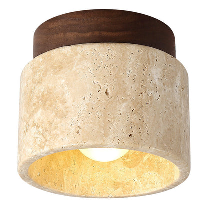 Traditional Vintage Round Travertine 1-Light Flush Mount Ceiling Light For Hallway