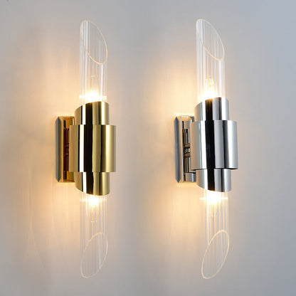 Modern Luxury Stainless Steel Glass Column 2-Light Wall Sconce Lamp