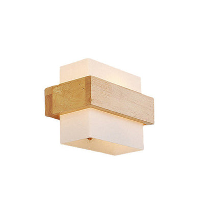 Traditional Farmhouse Wood Glass Cubic 1-Light Wall Sconce Lamp For Bedside
