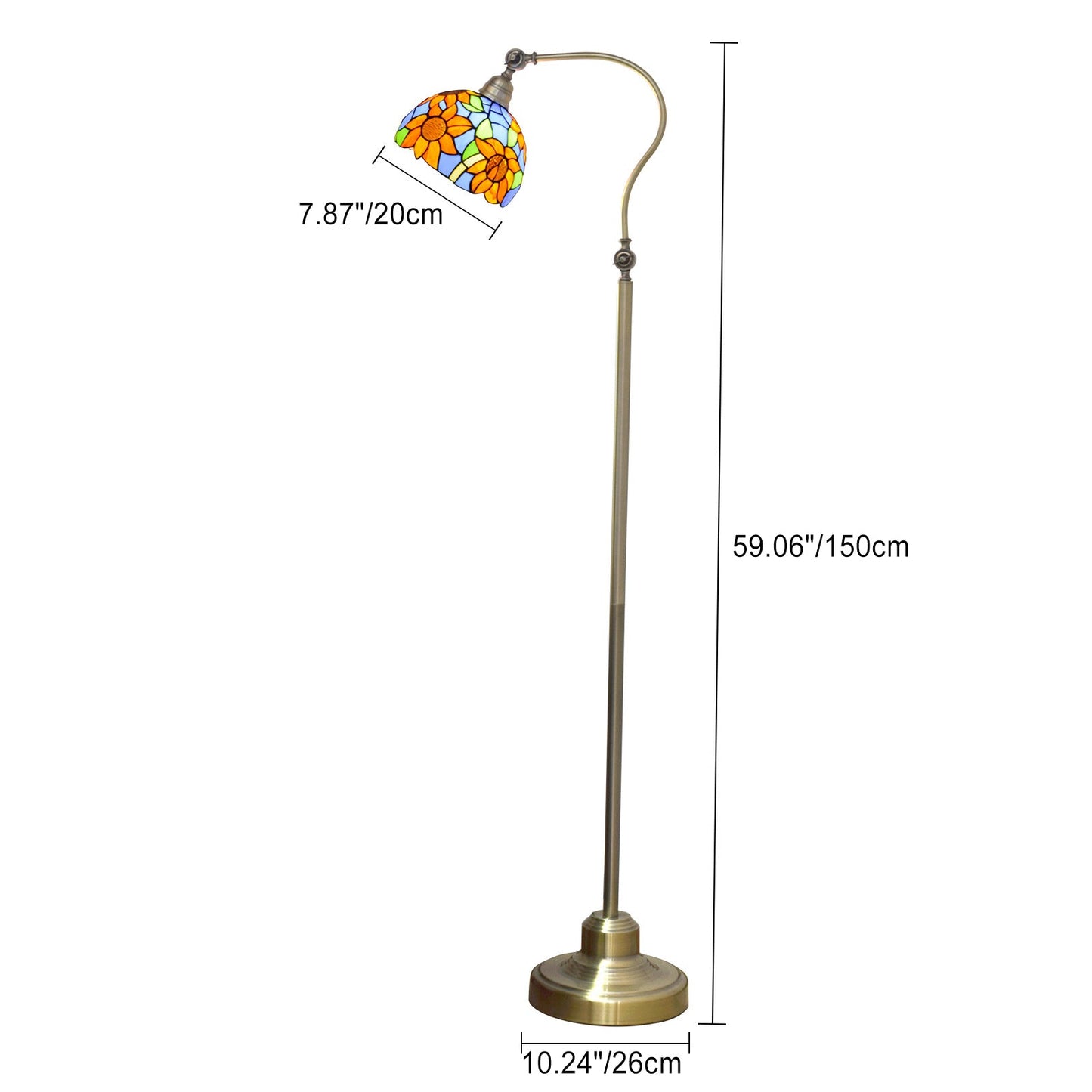 Traditional Tiffany Iron Glss Dome Round Gerbera 1-Light Standing Floor Lamp For Bedside