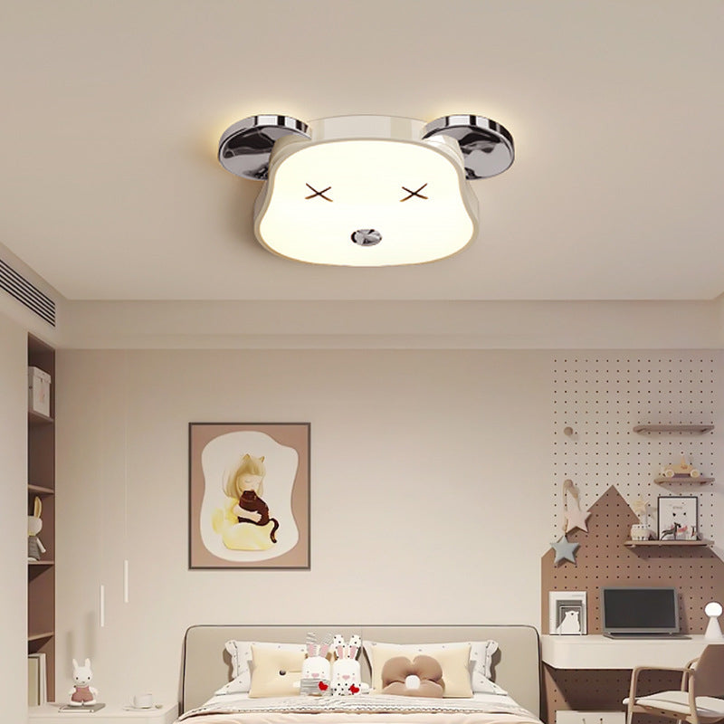 Modern Art Deco Violent Bear PE Iron LED Flush Mount Ceiling Light For Bedroom