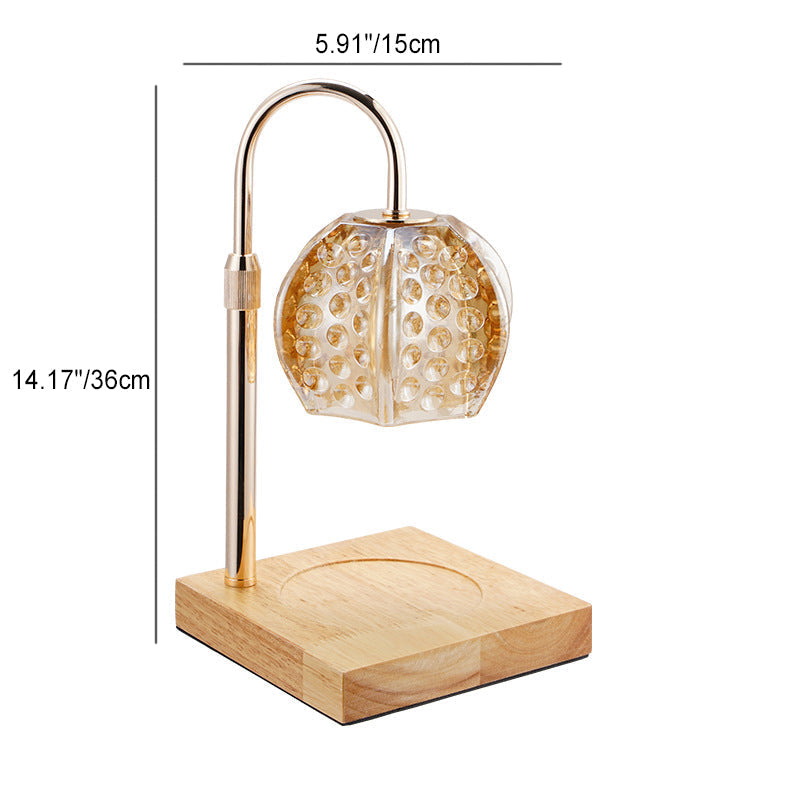 Modern Simplicity Wood Iron Glass Round Ball Square Base 1-Light Dimmable Melting Wax Table Lamp For Bedside