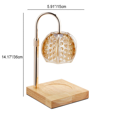 Modern Simplicity Wood Iron Glass Round Ball Square Base 1-Light Dimmable Melting Wax Table Lamp For Bedside