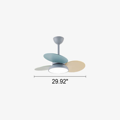 Simple Colorful Round Fan Leaf Kids Downrods Ceiling Fan Light