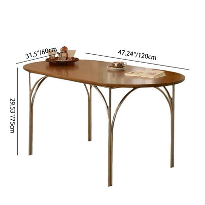 Traditional Vintage Elliptical Pine Ash Wood Stainless Steel Dining Table For 4 Seats