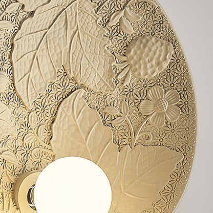 Traditional Vintage Carved Round Disc Resin 1-Light Wall Sconce Lamp For Bedroom