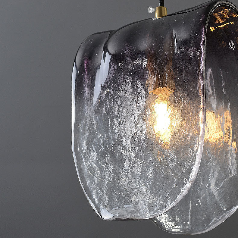 Modern Minimalist Arched Full Copper Blister Pattern Glass 1-Light Pendant Light For Living Room
