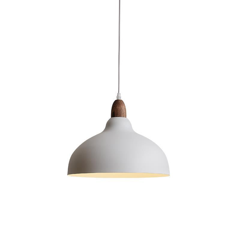 Japanese Simple Solid Wood Dome Round Hardware 1-Light Pendant Light