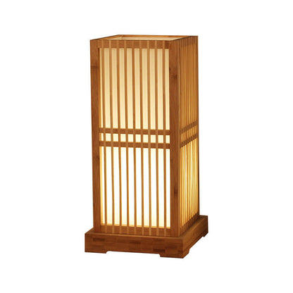 Japanese Minimalist Wooden Square Column 1-Light Table Lamp